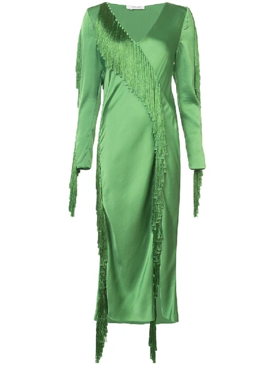 Diane Von Furstenberg Side Slit Fringe Dress In Green