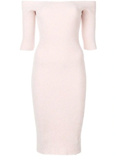 Helmut Lang Pink Velvet Off Shoulder Dress In Rose-pink