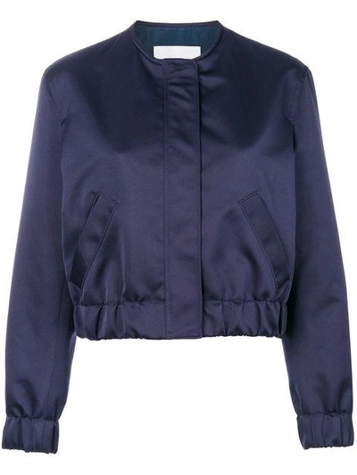 Msgm Satin Bomber Jacket In Blue