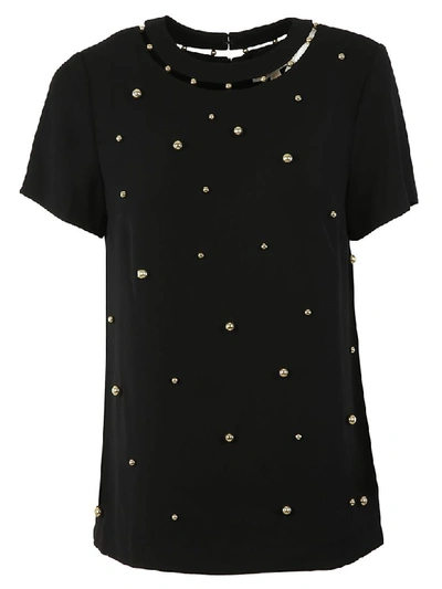 Michael Kors Embellished Cut-out Blouse In Black