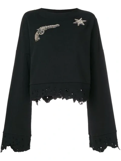 Amen Gemstone Embellished Sweatshirt With Distressed Edges In Black