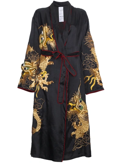 Ashish Kimono Silk Dragon Embroidered Jacket In Black