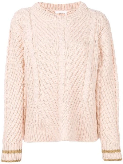 See By Chloé Cable Knit Sweater In Nr6j3 Honey Nude