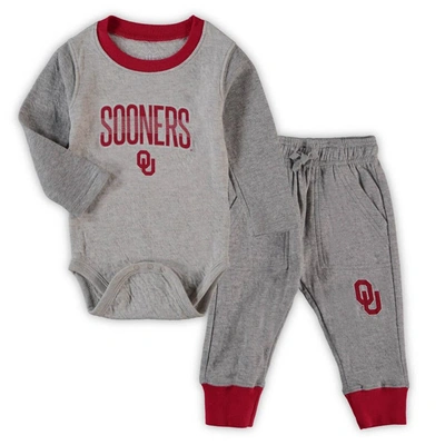 Wes & Willy Babies' Infant Boys And Girls  Heathered Gray, Crimson Oklahoma Sooners Jie Jie Long Sleeve Bodys In Heathered Gray,crimson