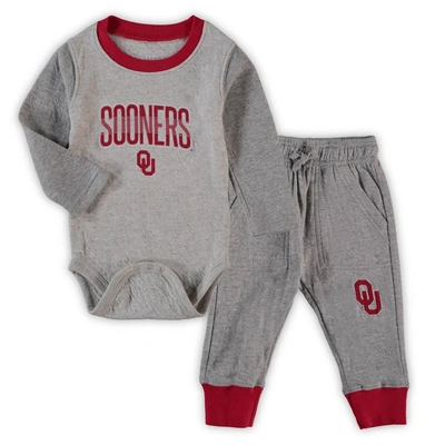 Wes & Willy Babies' Infant Boys And Girls  Heathered Grey, Crimson Oklahoma Sooners Jie Jie Long Sleeve Bodys In Heathered Grey,crimson