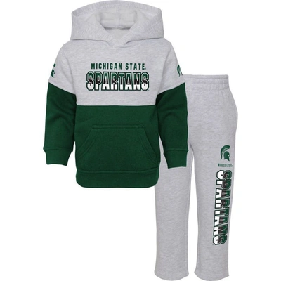 Outerstuff Kids' Toddler Heather Gray/green Michigan State Spartans Playmaker Pullover Hoodie & Pants Set