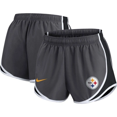 Nike Charcoal Pittsburgh Steelers Plus Size Logo Performance Tempo Shorts In Black