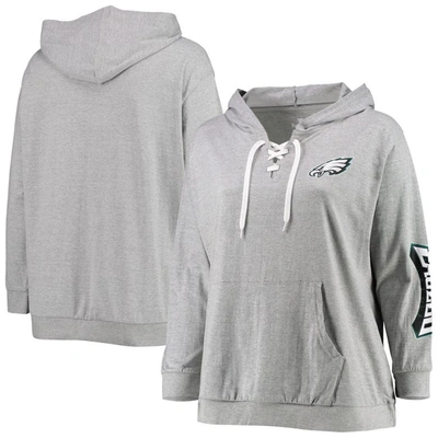 Fanatics Branded Heathered Gray Philadelphia Eagles Plus Size Lace-up Pullover Hoodie In Heather Gray