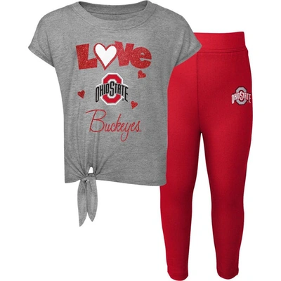 Outerstuff Kids' Toddler Heathered Gray/scarlet Ohio State Buckeyes Forever Love Team T-shirt & Leggings Set In Heather Gray