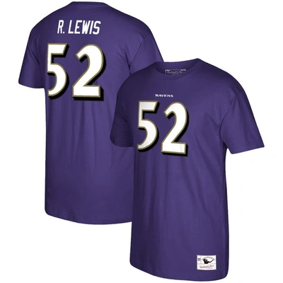Mitchell & Ness Men's  Ray Lewis Purple Baltimore Ravens Retired Player Logo Name And Number T-shirt