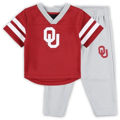 Outerstuff Kids' Toddler Crimson/gray Oklahoma Sooners Red Zone Jersey & Trousers Set