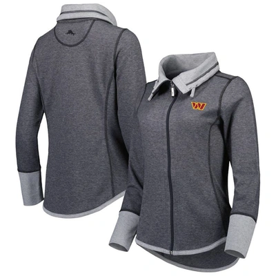 Tommy Bahama Heathered Black Washington Commanders Sport Sun Fade Full-zip Sweatshirt In Heather Black