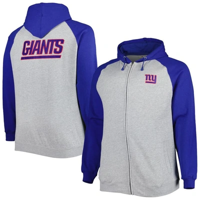 Profile Men's Heather Gray New York Giants Big And Tall Fleece Raglan Full-zip Hoodie Jacket