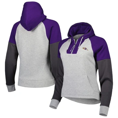 Antigua Heather Gray Baltimore Ravens Lightweight Jackpot Raglan Half-zip Pullover Hoodie