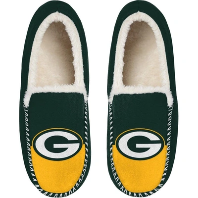 Foco Green Bay Packers Colorblock Moccasin Slippers