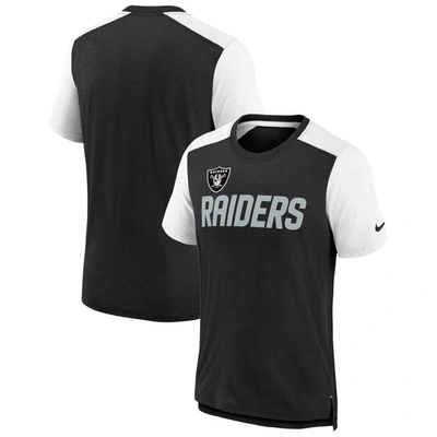 Nike Kids' Big Boys  Heathered Black, White Las Vegas Raiders Colorblock Team Name T-shirt In Heathered Black,white