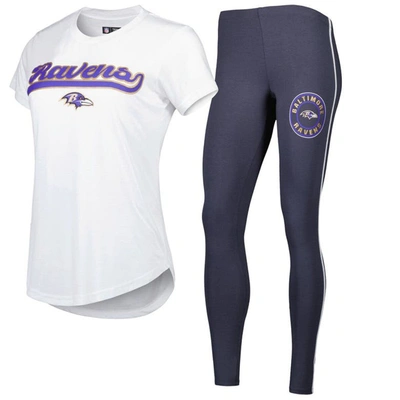 Concepts Sport Women's  White, Charcoal Baltimore Ravens Sonata T-shirt And Leggings Sleep Set In White,charcoal