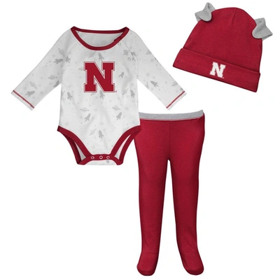 Outerstuff Babies' Newborn & Infant Scarlet/white Nebraska Huskers Dream Team Raglan Long Sleeve Bodysuit Hat & Pants S In Scarlet,white