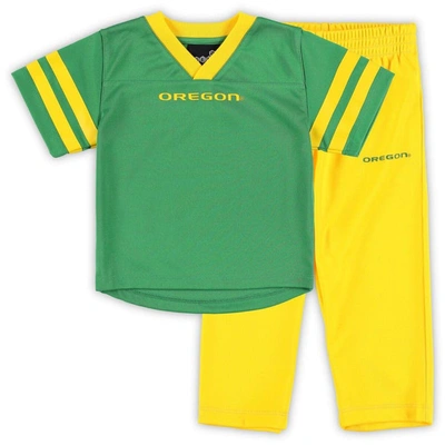 Outerstuff Babies' Toddler Boys And Girls Green, Yellow Oregon Ducks Red Zone Jersey And Pants Set In Green,yellow