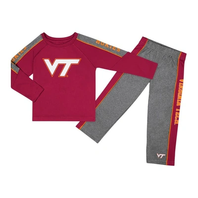 Colosseum Kids' Toddler  Maroon/heather Gray Virginia Tech Hokies Logo Raglan Long Sleeve T-shirt & Pants S