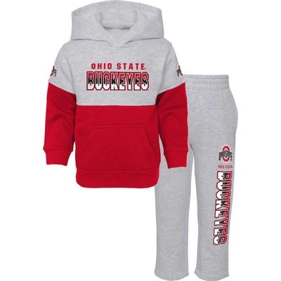 Outerstuff Kids' Toddler Heather Gray/scarlet Ohio State Buckeyes Playmaker Pullover Hoodie & Pants Set