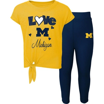 Outerstuff Kids' Toddler Maize/navy Michigan Wolverines Forever Love Team T-shirt & Leggings Set