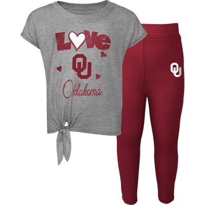 Outerstuff Kids' Toddler Heather Gray/crimson Oklahoma Sooners Forever Love Team T-shirt & Leggings Set