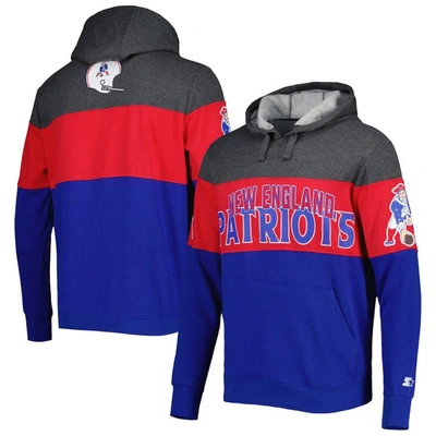 Starter Royal/heather Charcoal New England Patriots Extreme Vintage Logos Pullover Hoodie