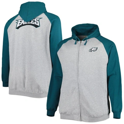 Profile Men's Heather Gray Philadelphia Eagles Big And Tall Fleece Raglan Full-zip Hoodie Jacket