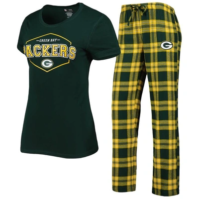 Concepts Sport Green/gold Green Bay Packers Badge T-shirt & Pants Sleep Set