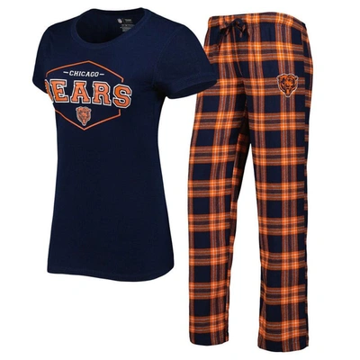 Concepts Sport Women's  Navy, Orange Chicago Bears Badge T-shirt And Pants Sleep Set In Navy,orange