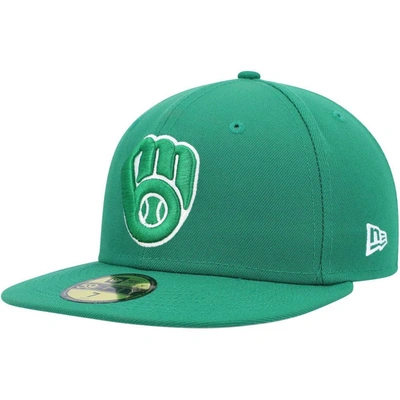 New Era Kelly Green Milwaukee Brewers White Logo 59fifty Fitted Hat