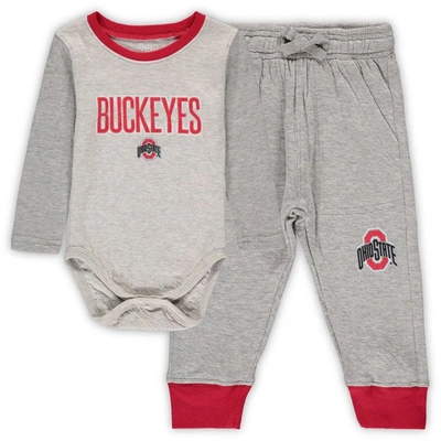 Wes & Willy Babies' Infant  Heathered Gray/scarlet Ohio State Buckeyes Jie Jie Long Sleeve Bodysuit & Pants S In Heathered Gray,scarlet