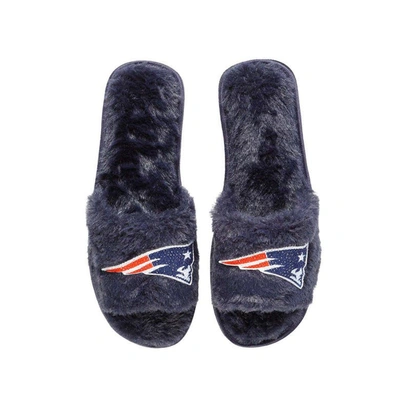 Foco Navy New England Patriots Rhinestone Fuzzy Slippers