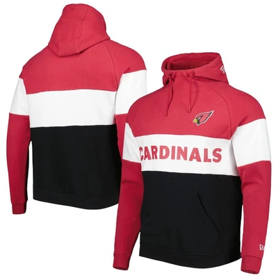 New Era Men's  Black, Cardinal Arizona Cardinals Colorblock Current Pullover Hoodie In Black,cardinal