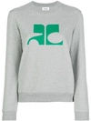 Courrèges Logo Printed Cotton Sweatshirt In Grey