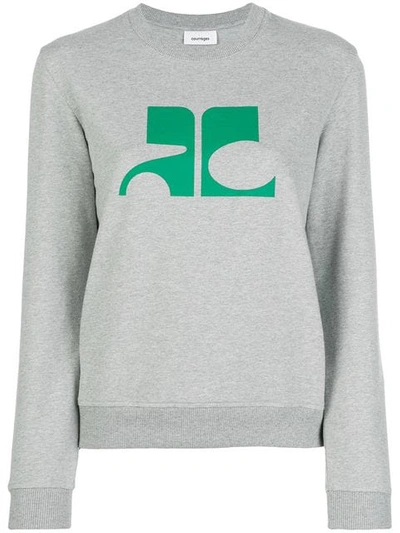 Courrèges Logo Printed Cotton Sweatshirt In Grey