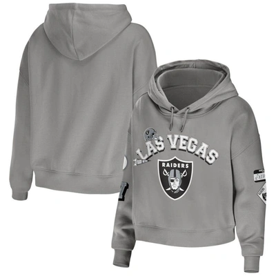Wear By Erin Andrews Gray Las Vegas Raiders Modest Cropped Pullover Hoodie