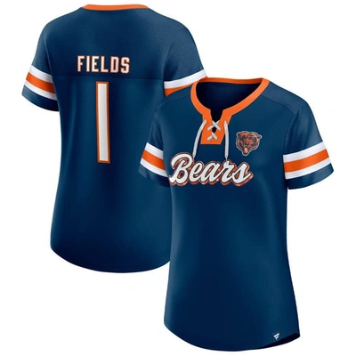 Fanatics Women's  Justin Fields Navy Chicago Bears Athena Name And Number Notch Neck T-shirt