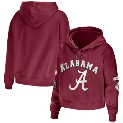 Wear By Erin Andrews Crimson Alabama Crimson Tide Mixed Media Cropped Pullover Hoodie
