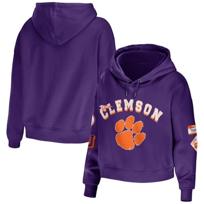 Wear By Erin Andrews Purple Clemson Tigers Mixed Media Cropped Pullover Hoodie