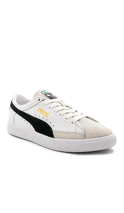 Puma Men's Basket Leather & Suede Lace Up Sneakers In  White &  Black