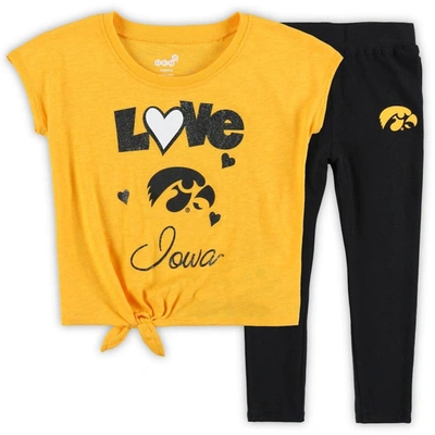 Outerstuff Kids' Toddler Gold/black Iowa Hawkeyes Forever Love Team T-shirt & Leggings Set