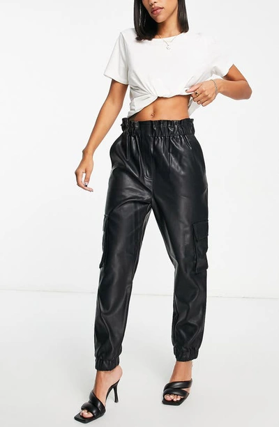 Topshop Faux Leather Cargo Trousers In Black | ModeSens