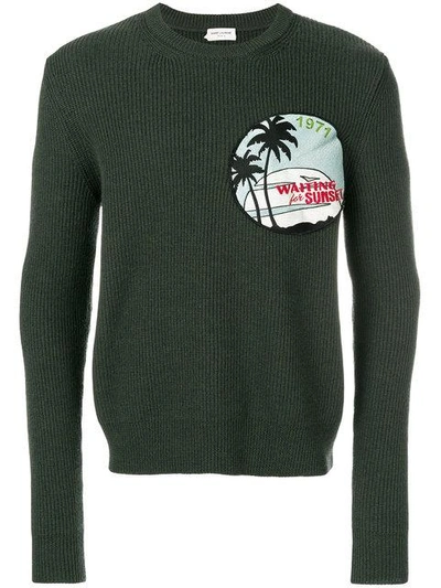 Saint Laurent Patch Ribbed Sweater In Green