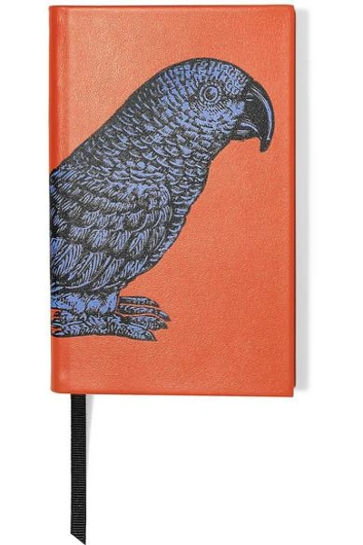 Smythson Printed Textured-leather Notebook In Orange