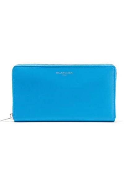 Balenciaga Textured-leather Continental Wallet In Light Blue