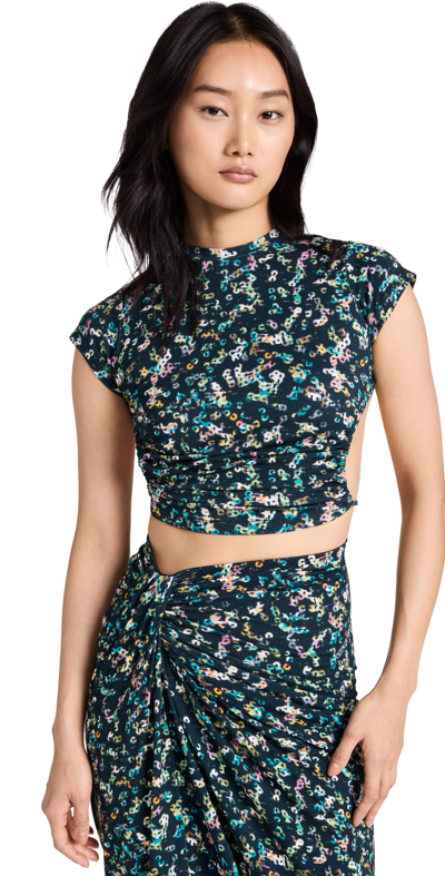 Isabel Marant Étoile Juvia Floral Open-back Crop Top In Teal