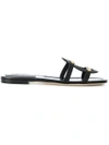 Jimmy Choo Black Leather Damaris Flat Sandals In Black-gold