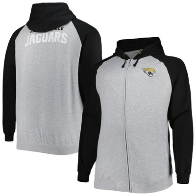 Profile Men's Heather Gray Jacksonville Jaguars Big And Tall Fleece Raglan Full-zip Hoodie Jacket